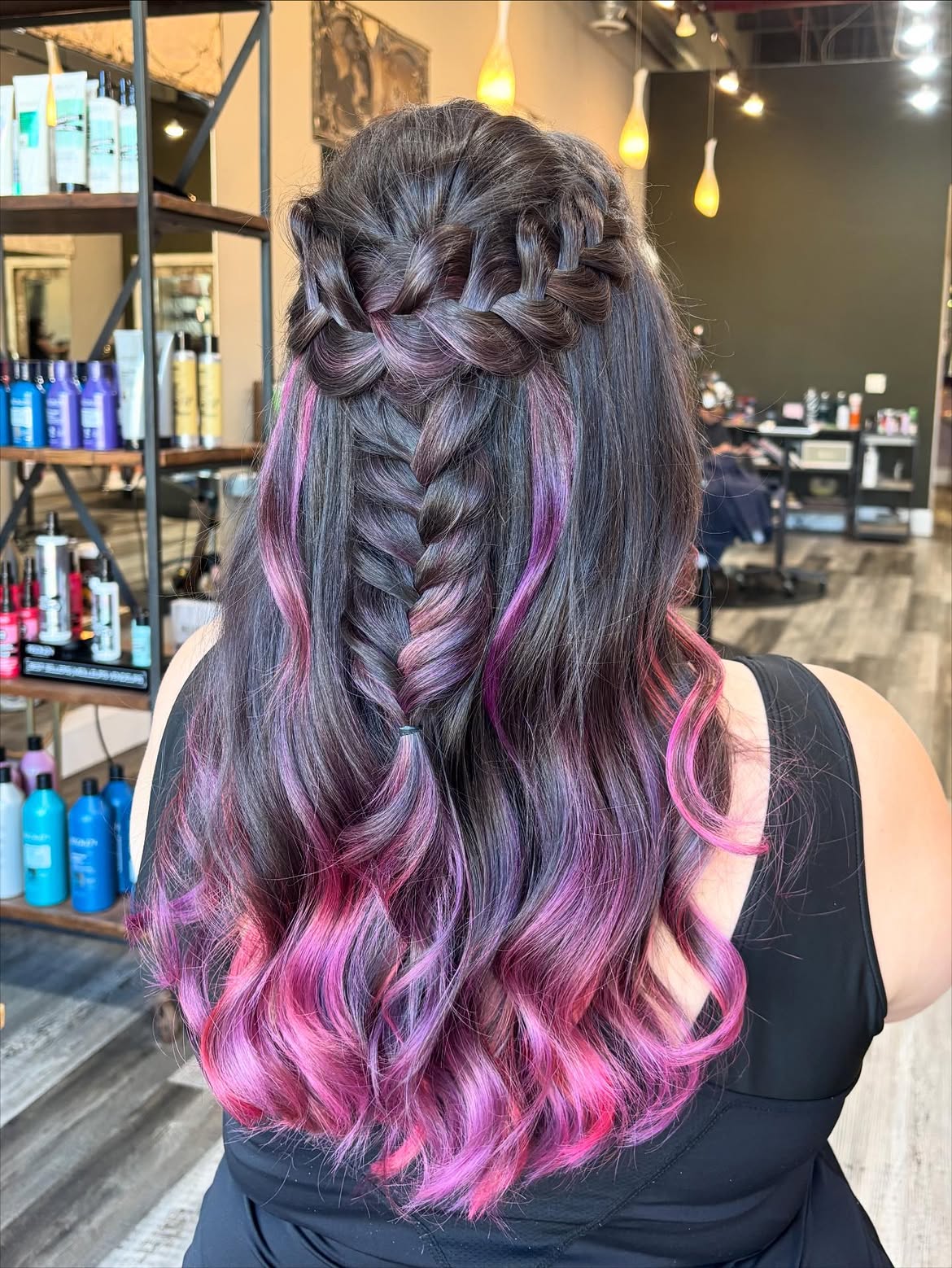 Braided Crown With Magenta Ombre Waves