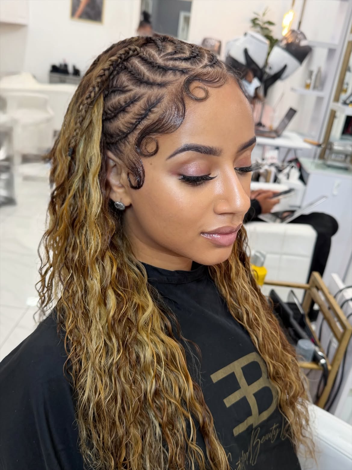 Braided Edge With Defined Curls & Honey Blonde Waves