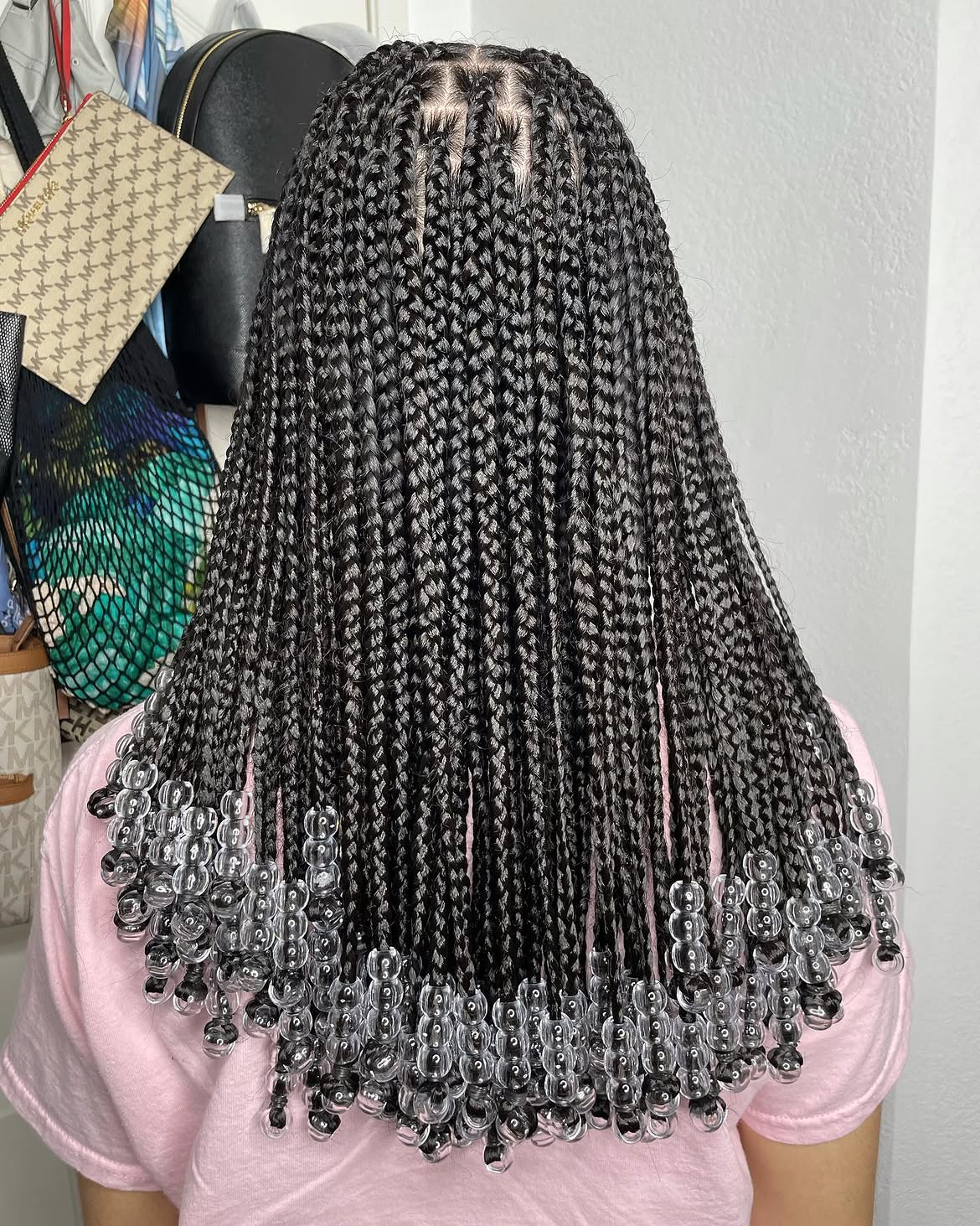 Braided Mid-Back Length With Clear Beads