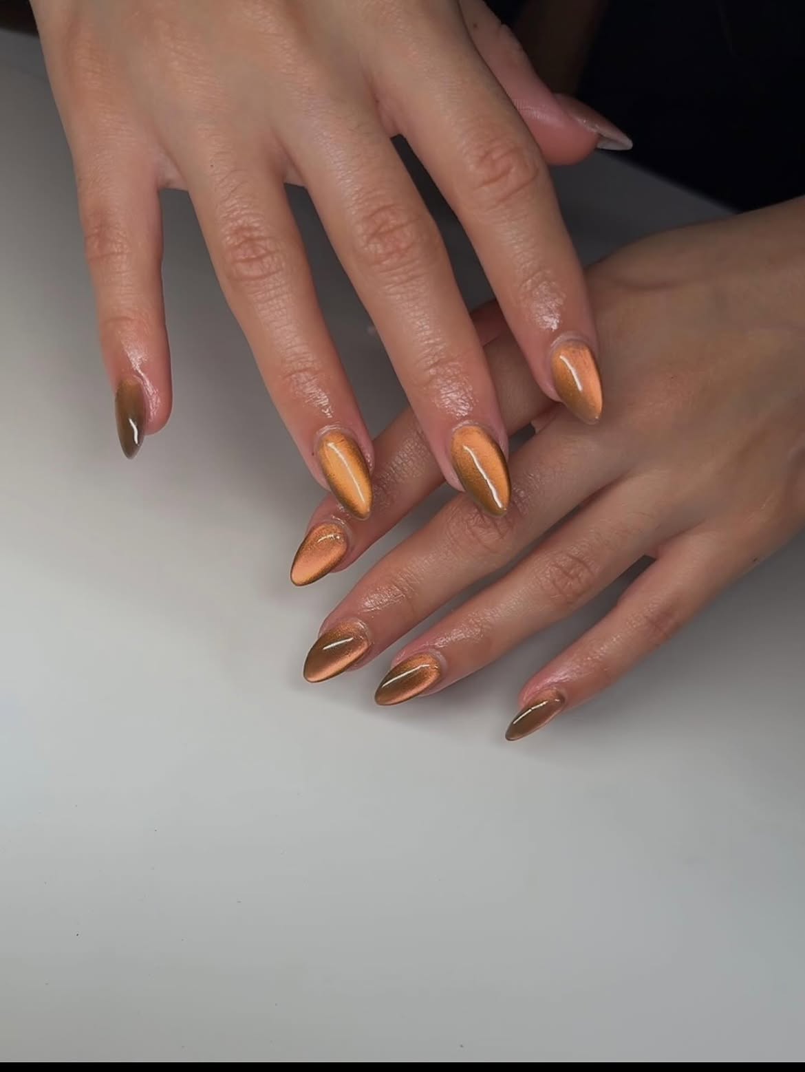 Bronze Cat Eye Almond Nails