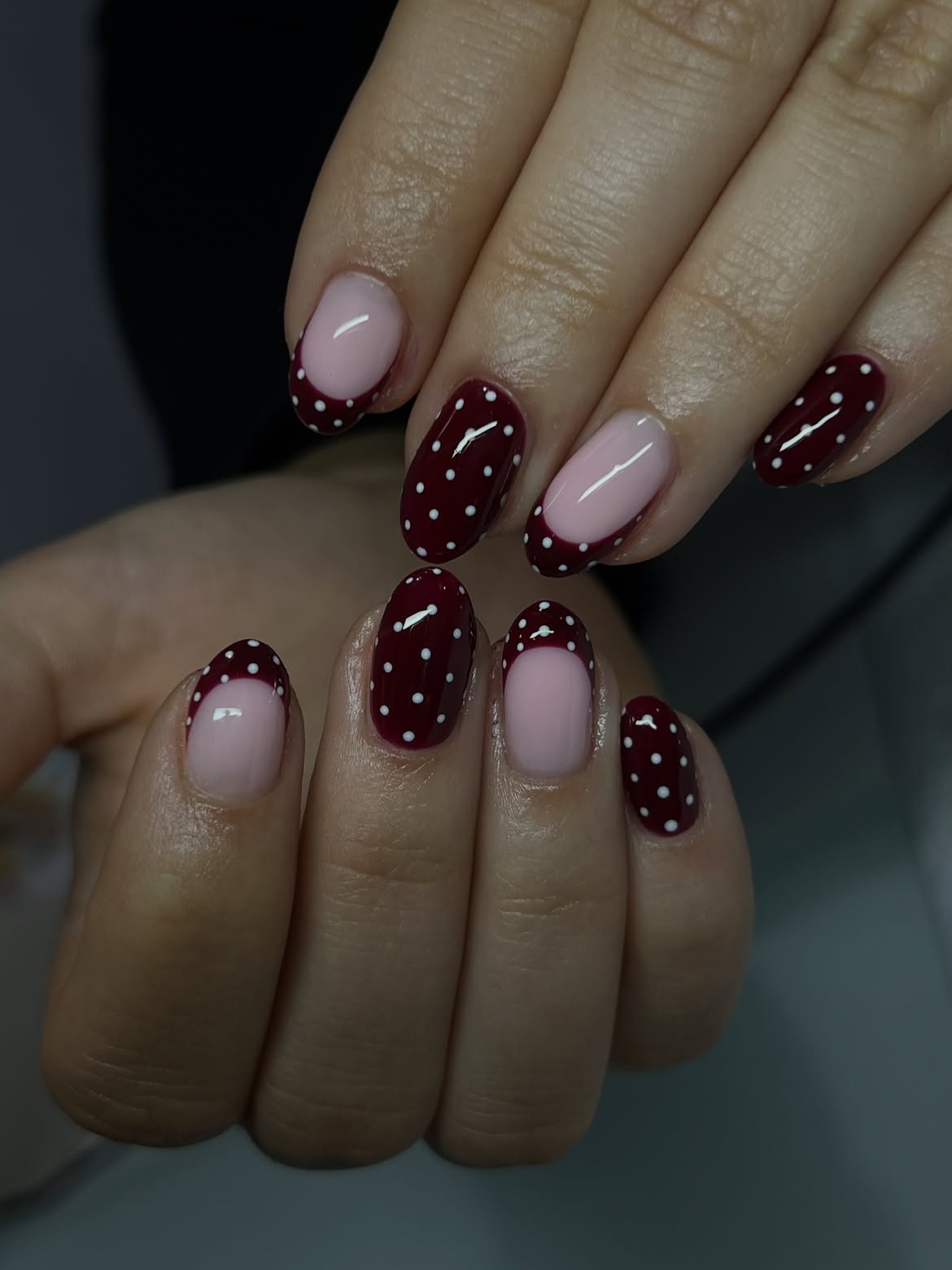Burgundy Polka Dot French Manicure