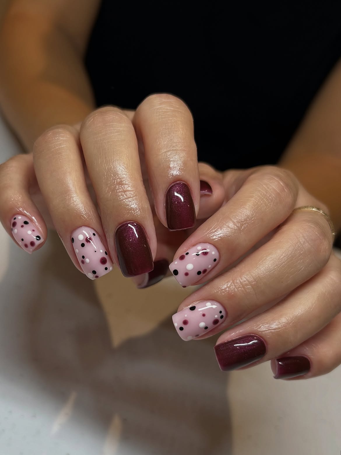 Burgundy Shimmer & Pink Polka Dot Mix
