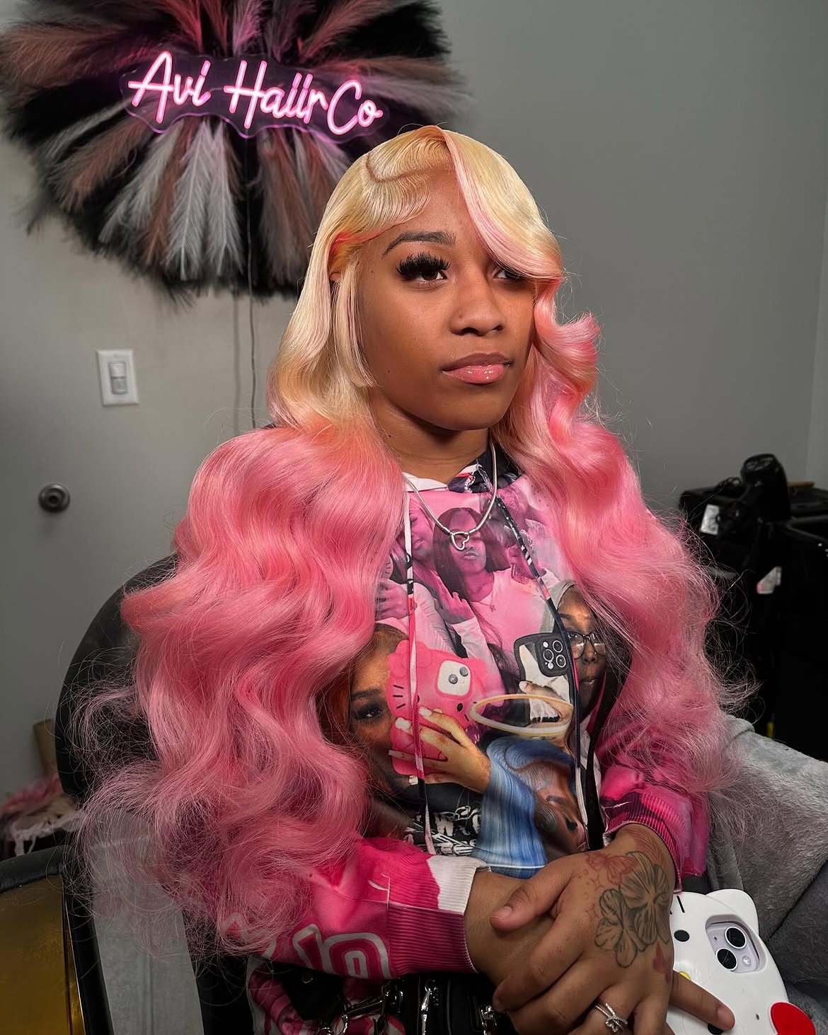 Candy Pink Body Waves With Blonde Roots