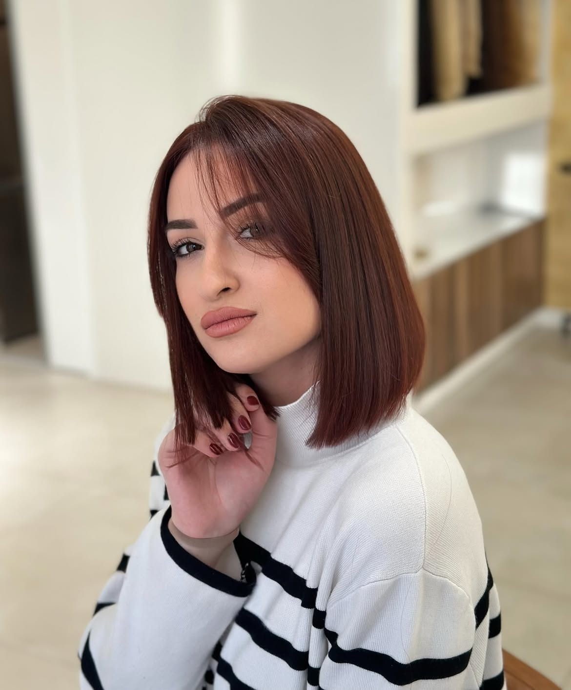 Chic Auburn Bob With Face Framing Layers