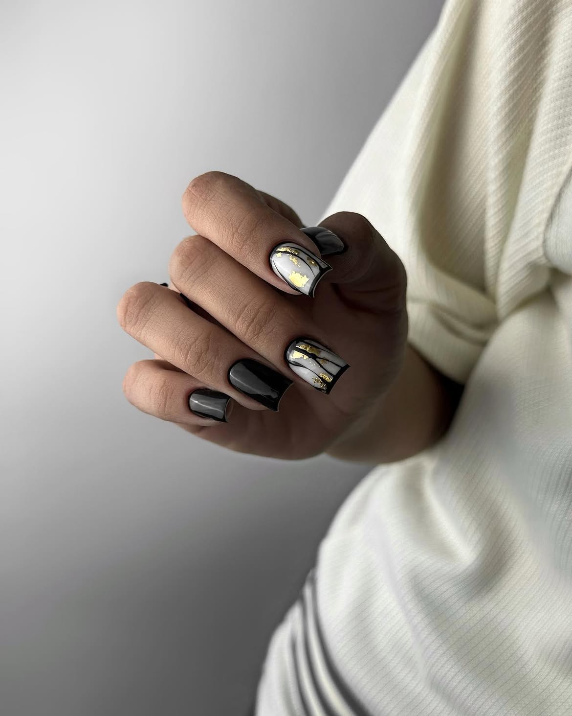 Chic Black & White Marble Gold Foil Accents