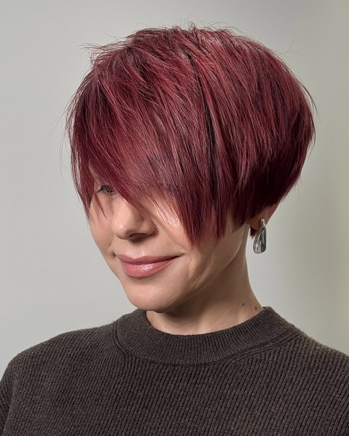 Chic Burgundy Pixie With Asymmetrical Bangs