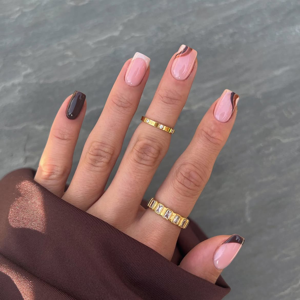 Chic French Tips with Abstract Swirl Art