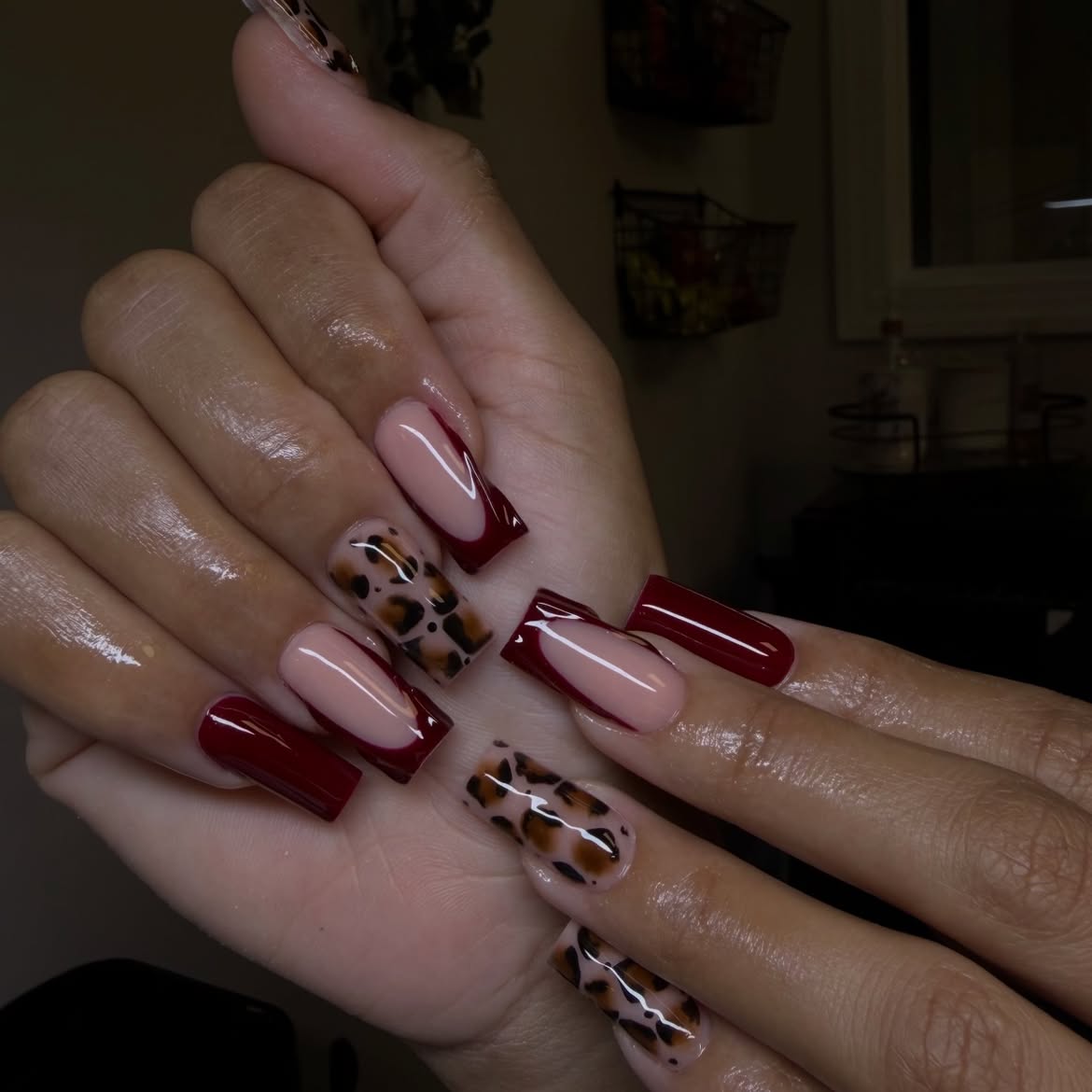 Chic Leopard Print French Tip Coffin Nails