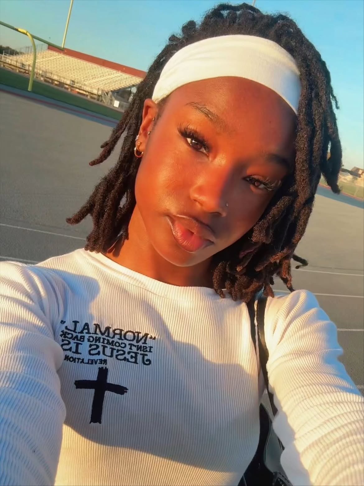 Chic Locs With White Headband And Golden Hour Glow