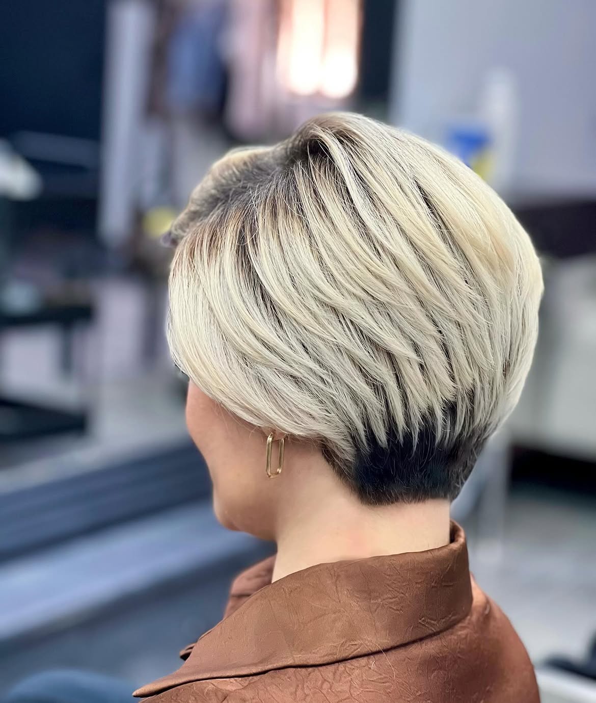 Chic Textured Blonde Bob With Deep Shadow Root
