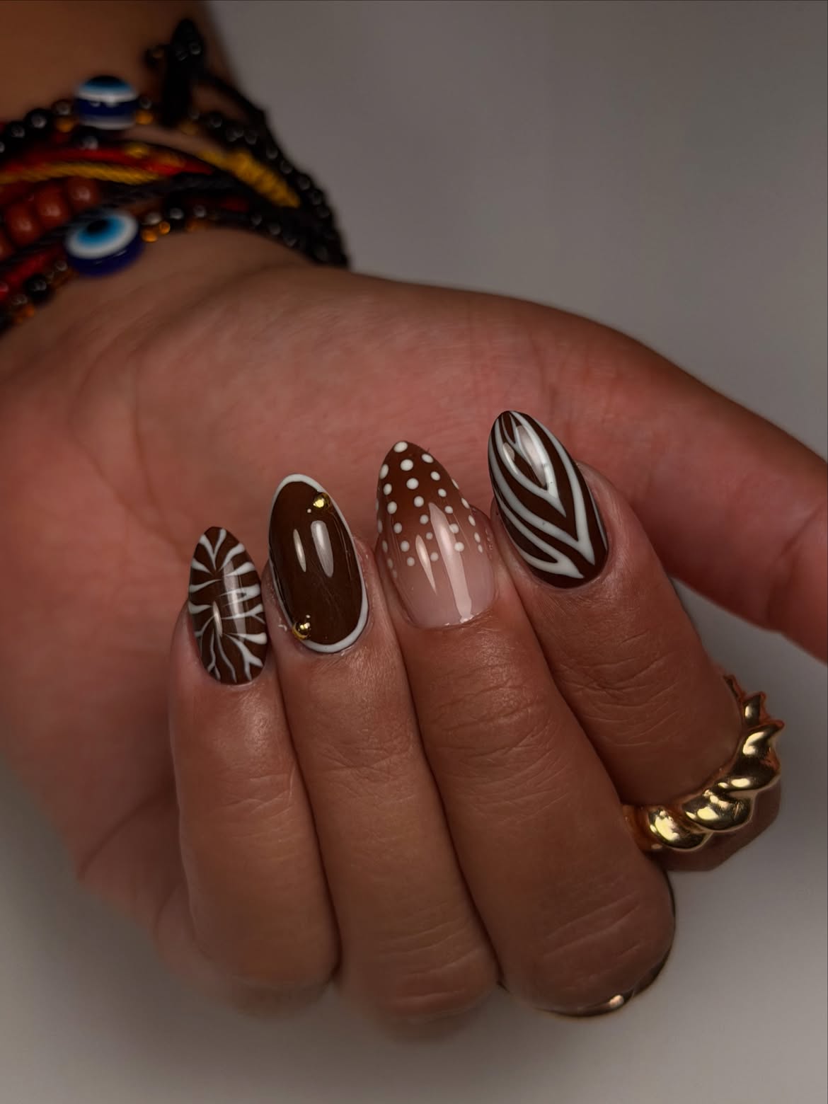Chocolate Aura French With White Dotted Accents