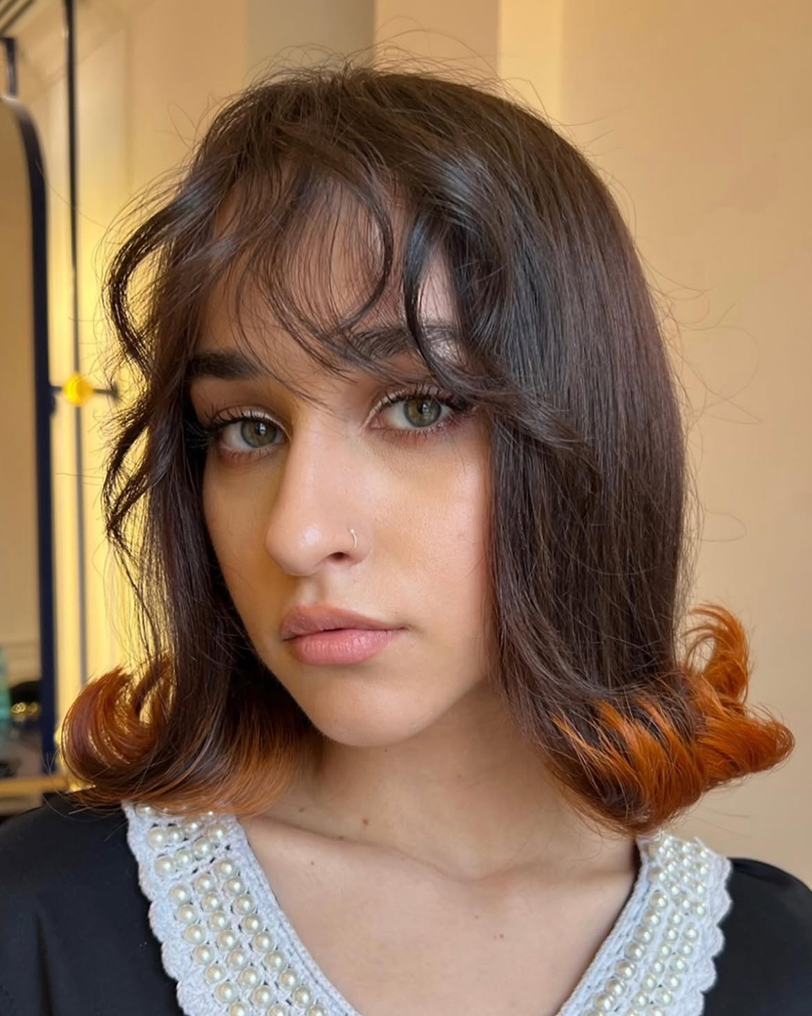 Chocolate Brown Lob With Fiery Orange Ends