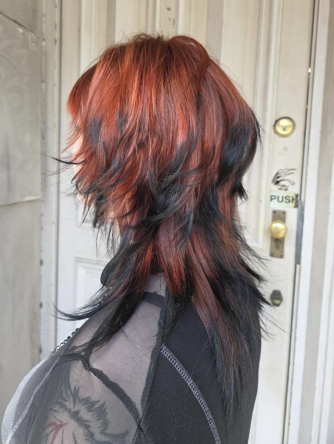 Choppy Layered Wolf Cut With Black And Copper Color