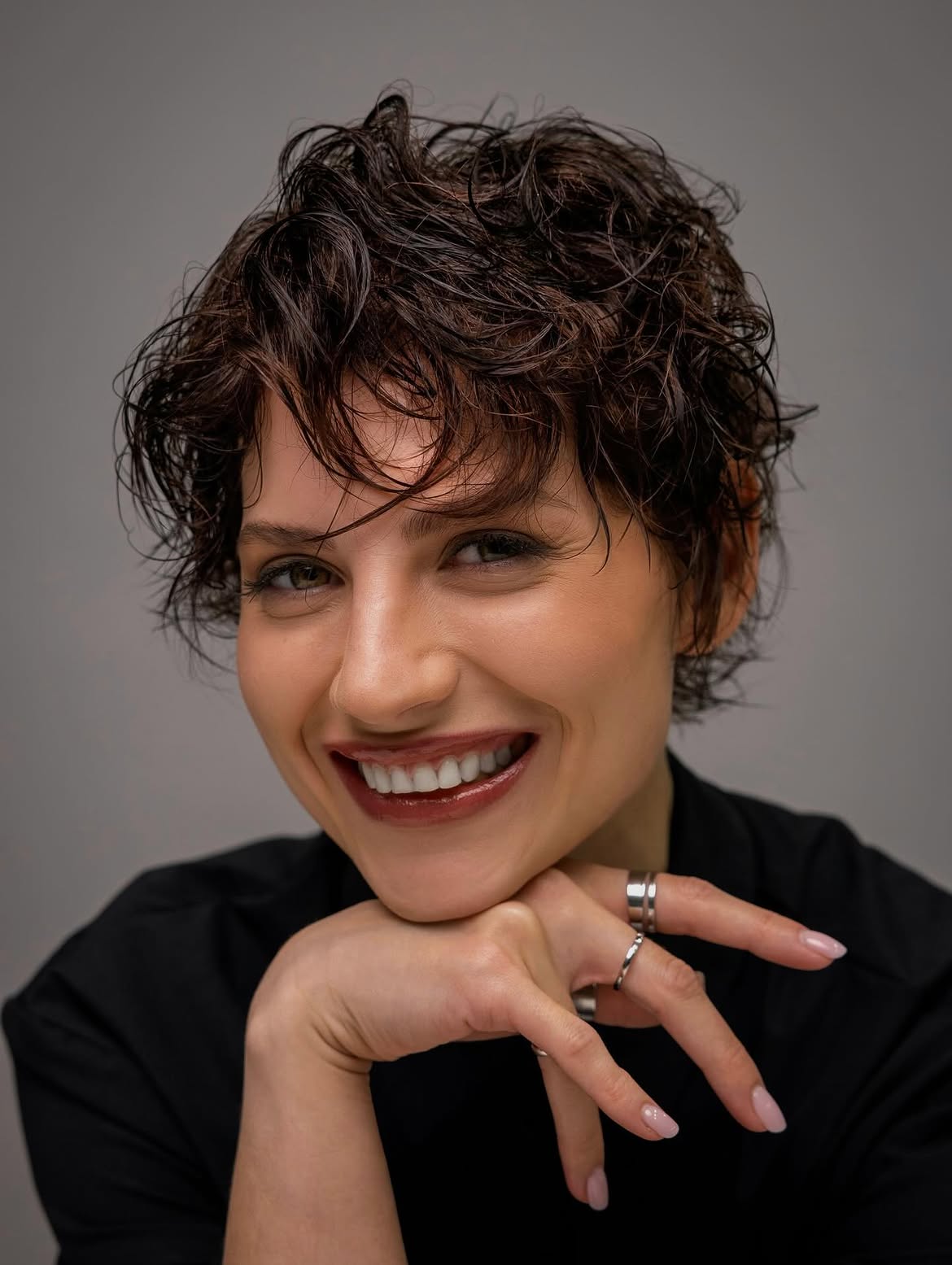 Choppy Textured Dark Brunette Pixie Cut