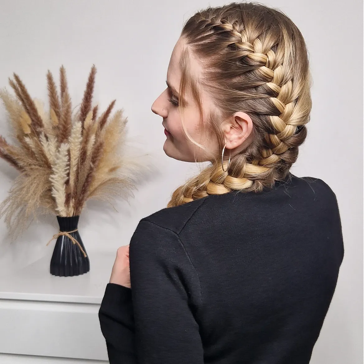 Chunky Dutch Braids With Face Framing Tendrils