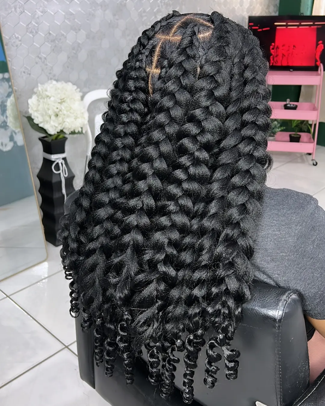 Chunky Goddess Braids With Curly Ends