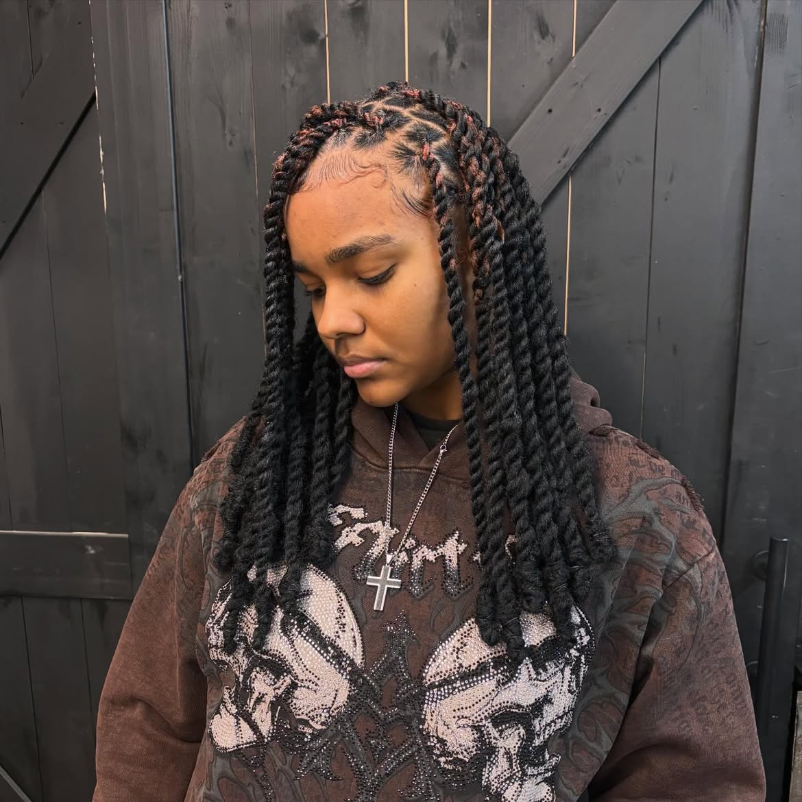 Chunky Twists With Red Accents & Baby Hairs