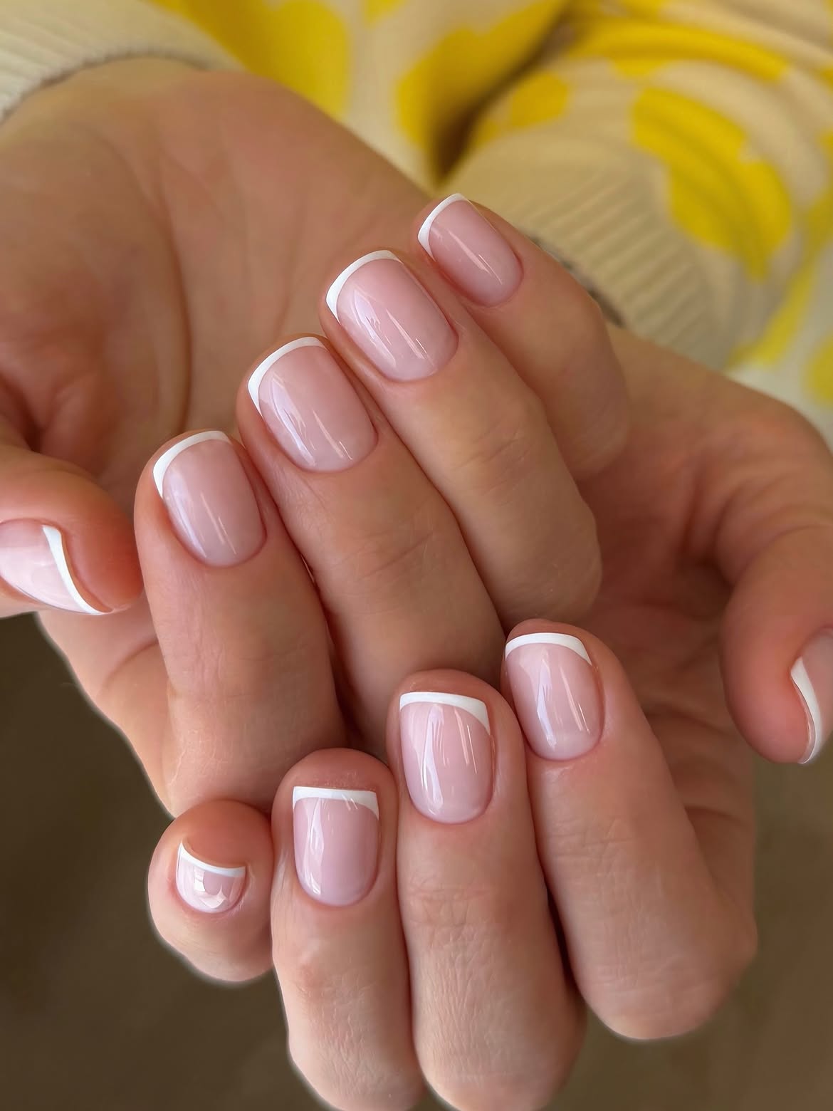 Classic French Tips With Milky Pink Base