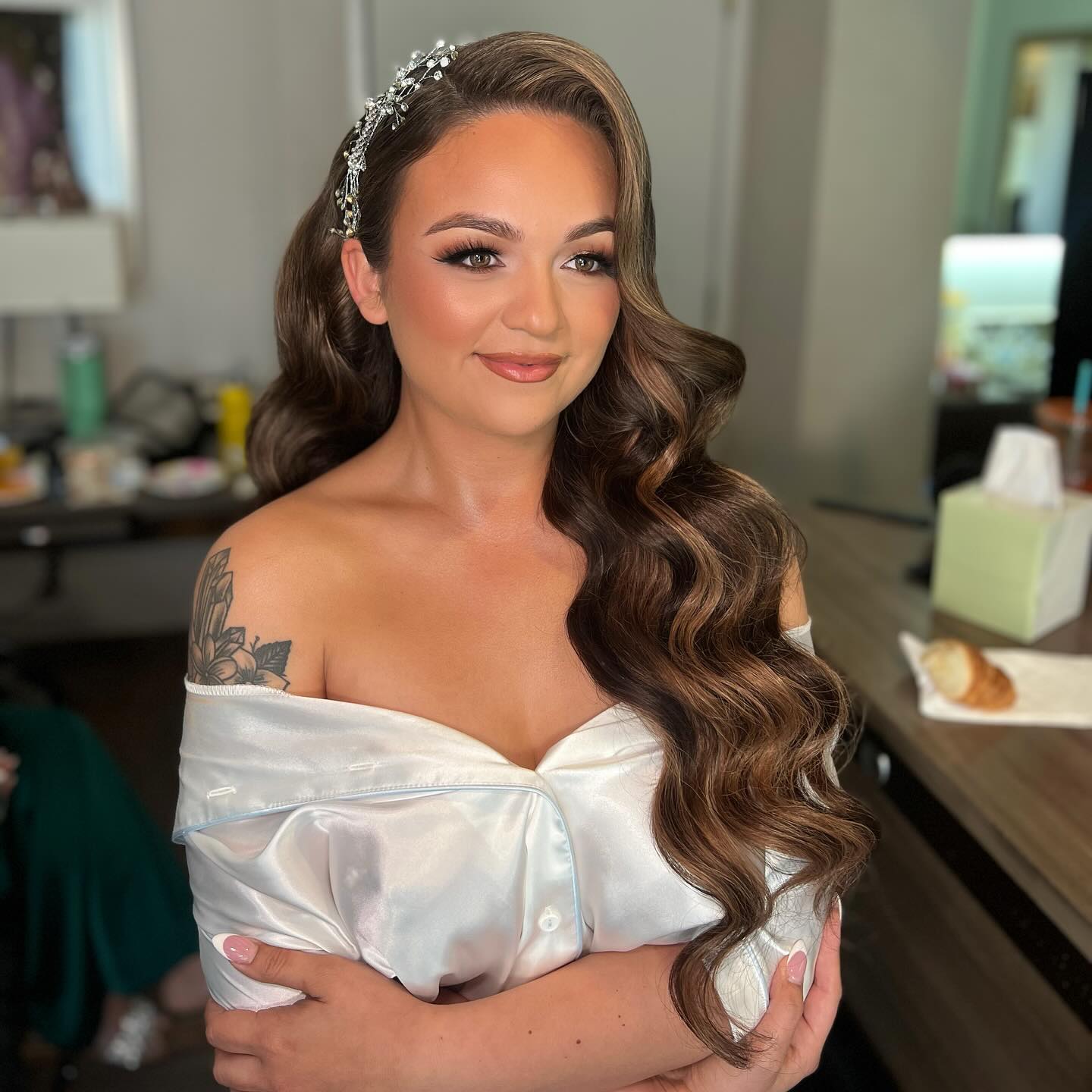 Classic Hollywood Waves With Crystal Hair Accessory