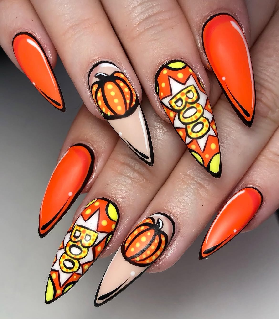 Comic Book Pumpkin Pop Art Stiletto Nails