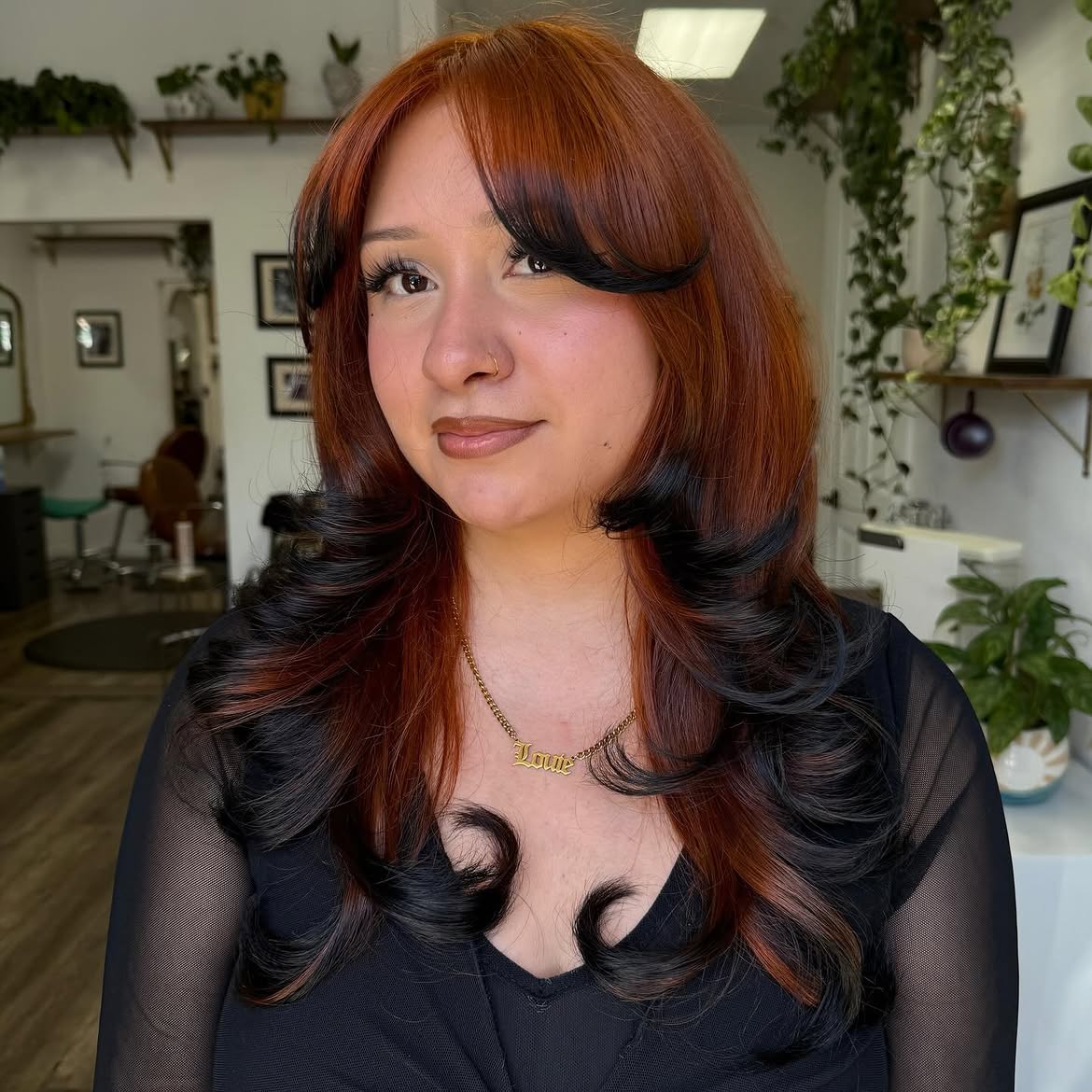 Copper And Black Peekaboo Layered Butterfly Cut