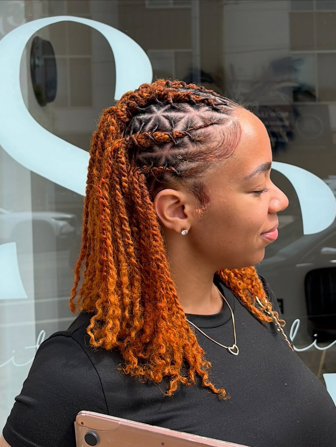 Copper Locs With Intricate Triangle Parting
