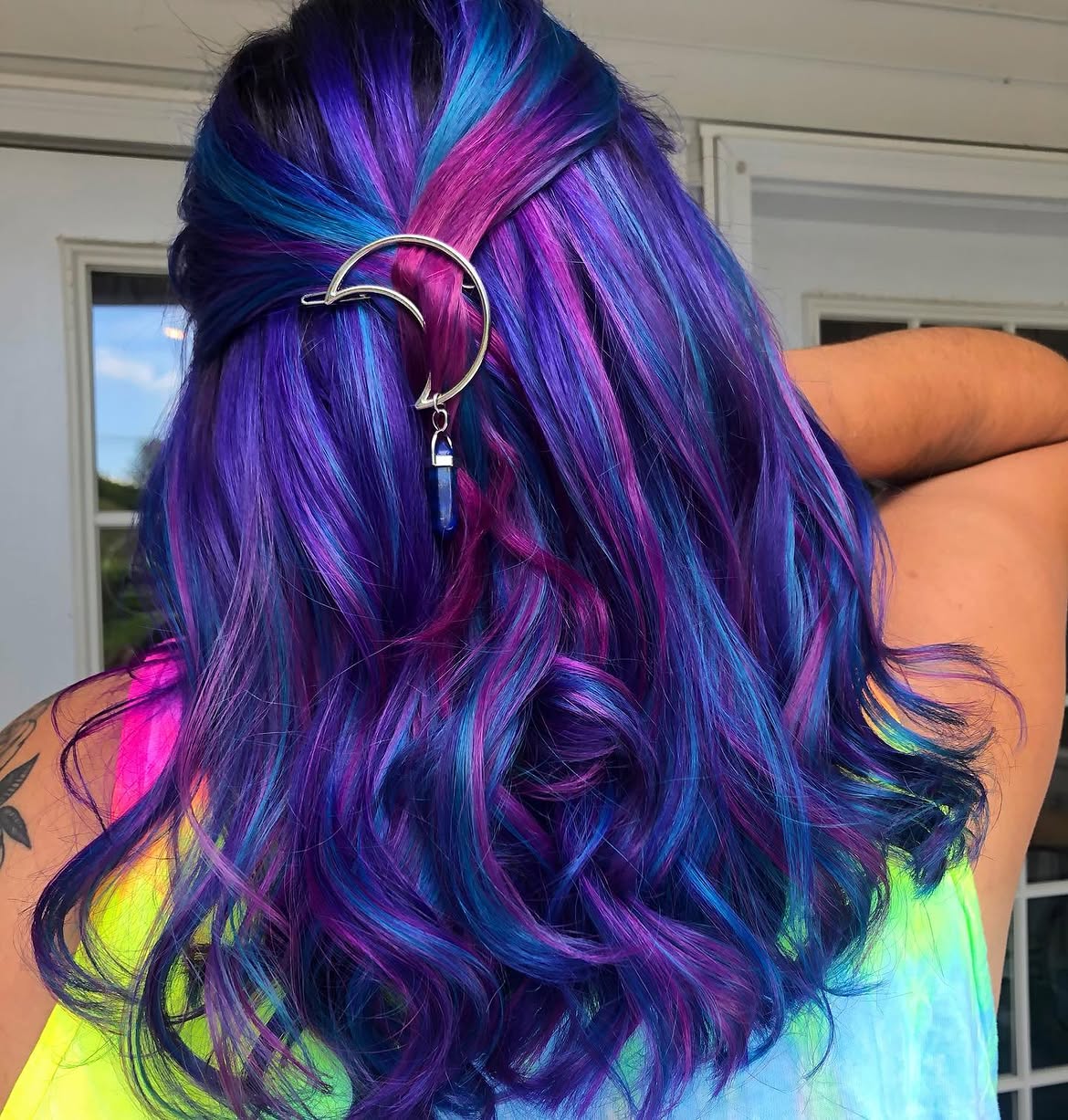 Cosmic Galaxy Hair With Moon Clip Accent