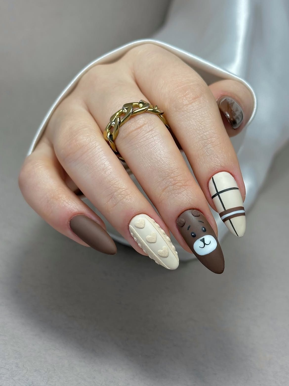 Cozy Bear Sweater Nail Art With Matte Finish