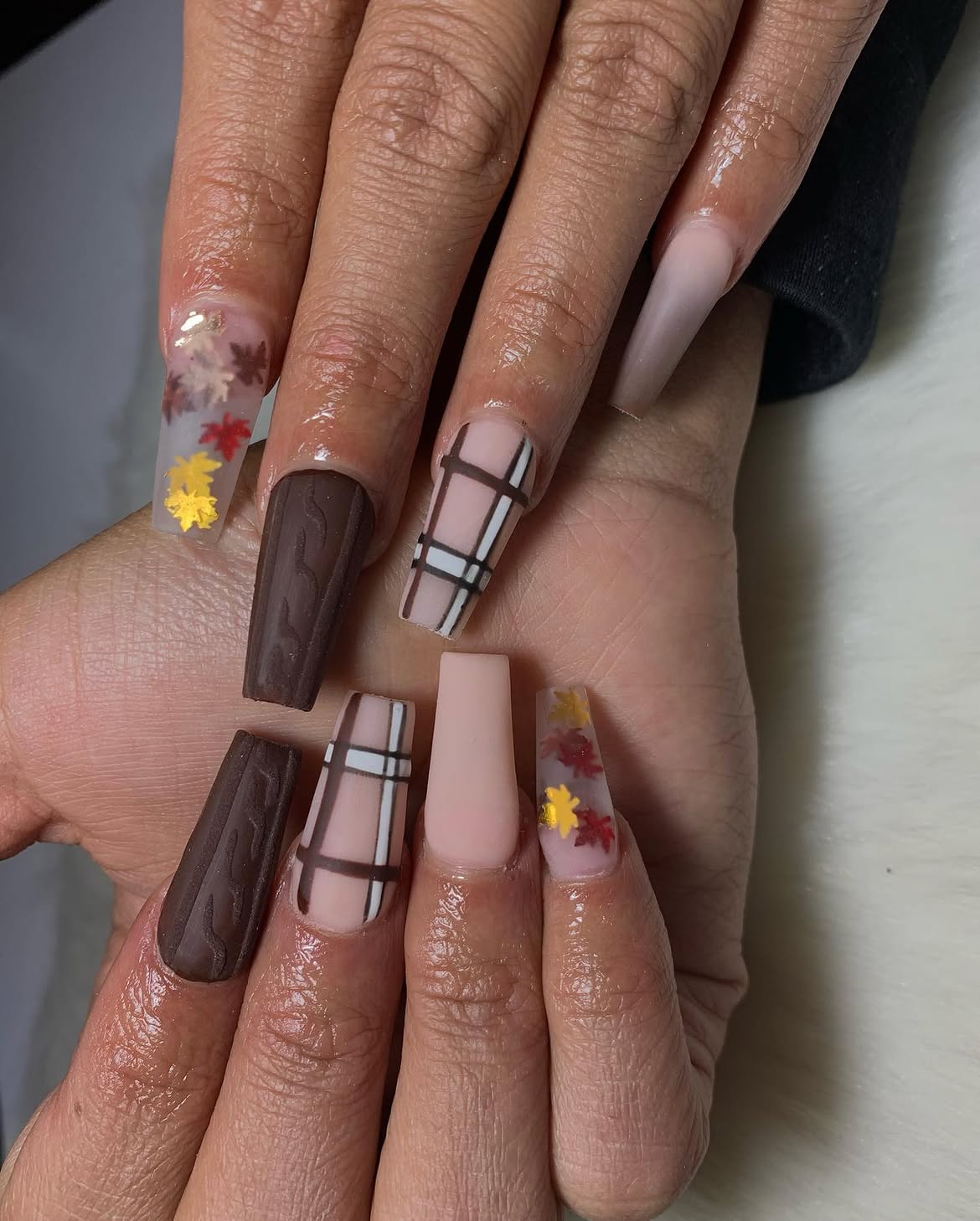 Cozy Cable Knit Plaid Fall Coffin Nails