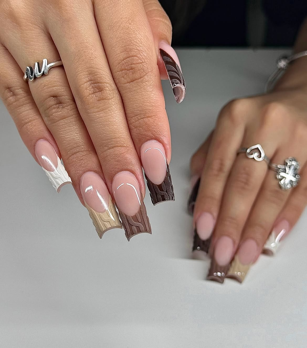 Cozy Knit French Tip Coffin Nails