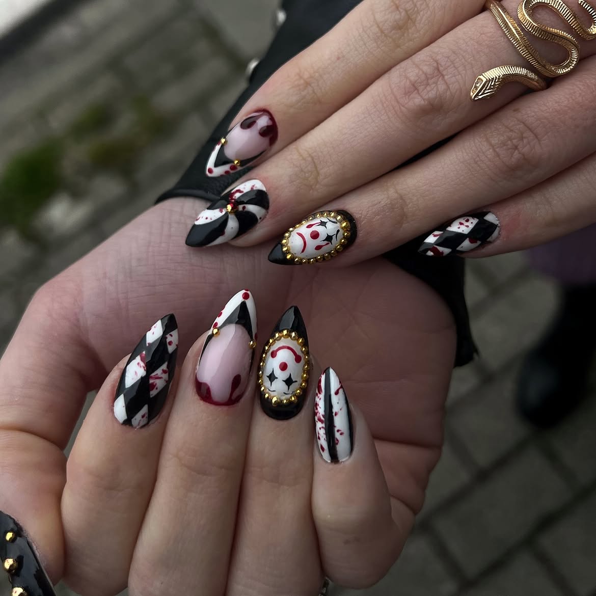 Creepy Clown Halloween Stiletto Nails