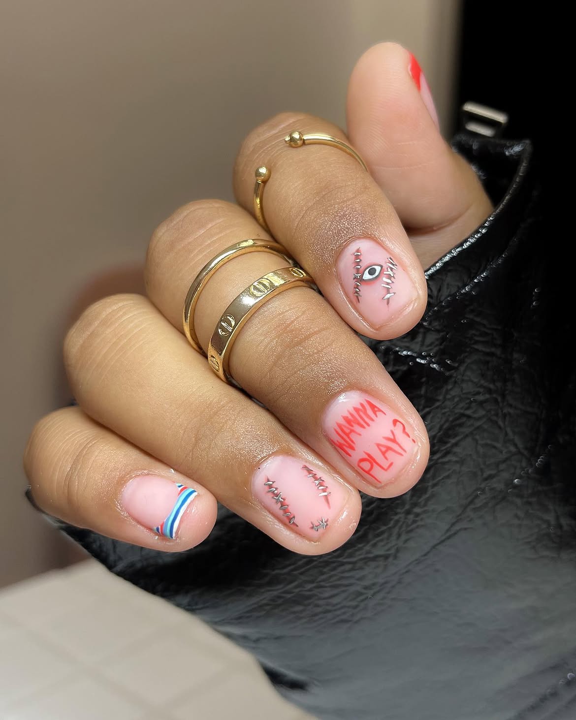 Creepy Stitched Doll Halloween Nails