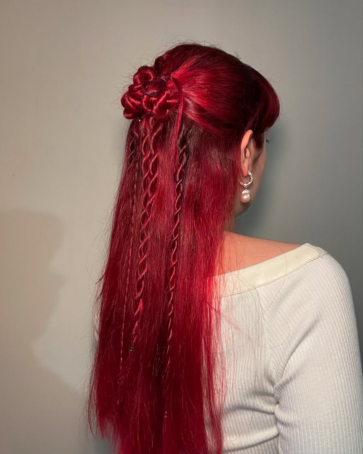 Crimson Rose Updo With Twisty Braids