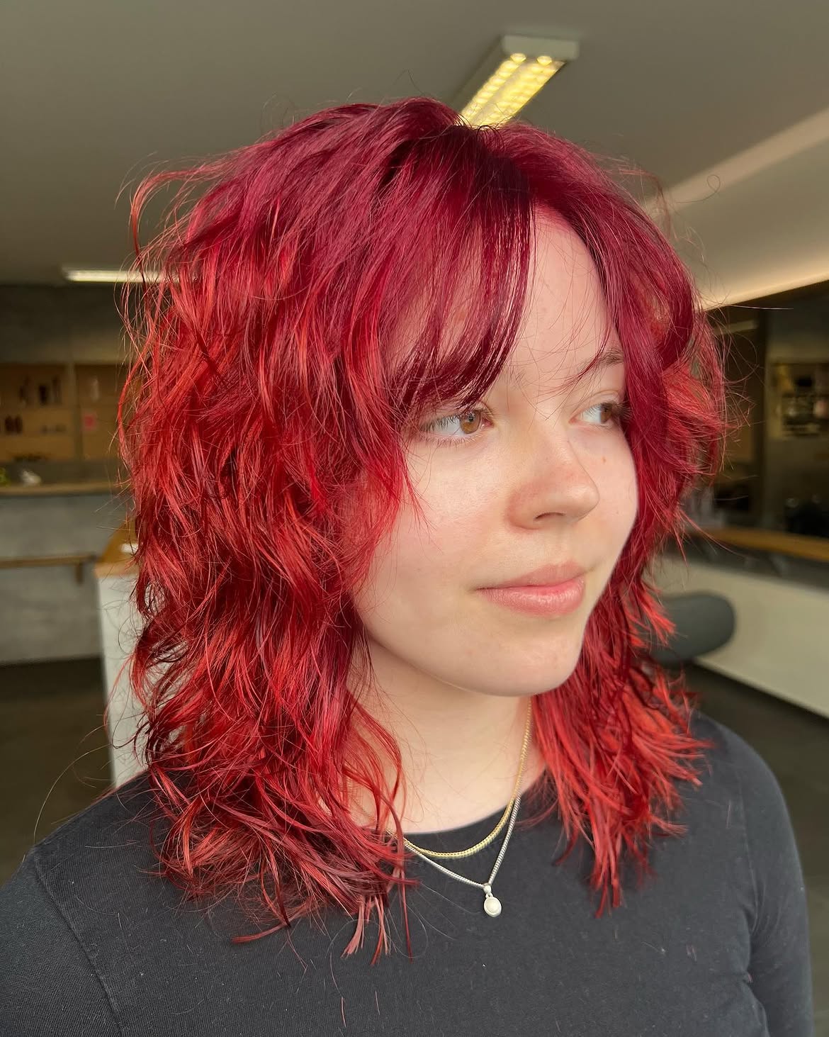 Crimson Wolf Cut With Fiery Bangs