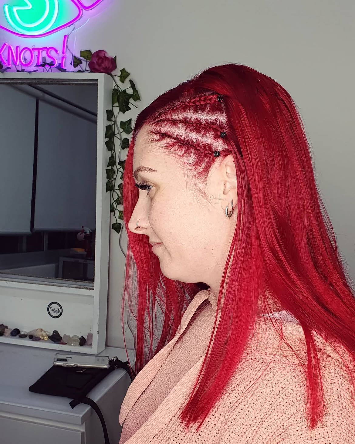 Crimson Zigzag Braids With Matching Red Hair