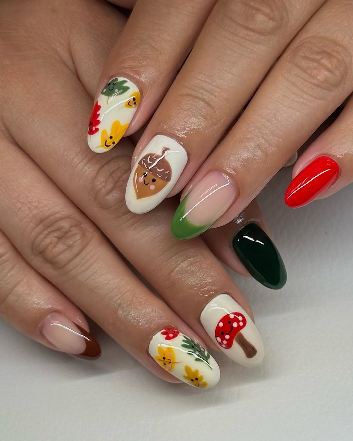 Cute Fall Acorn & Mushroom French Tips