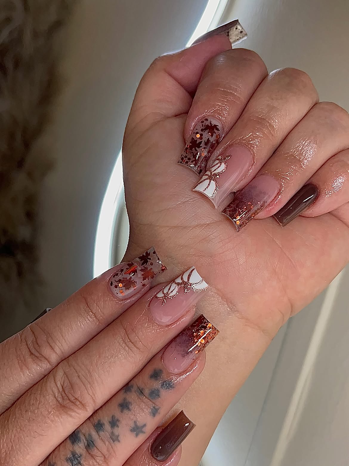Cute Fall Leaf Glitter French Tips