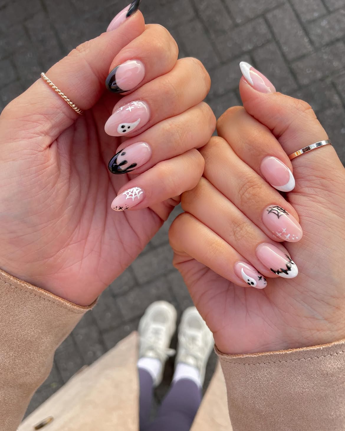 Cute Ghost and Spiderweb Halloween French Tips