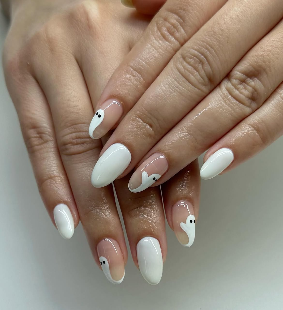 Cute Ghost French Tip Halloween Nails