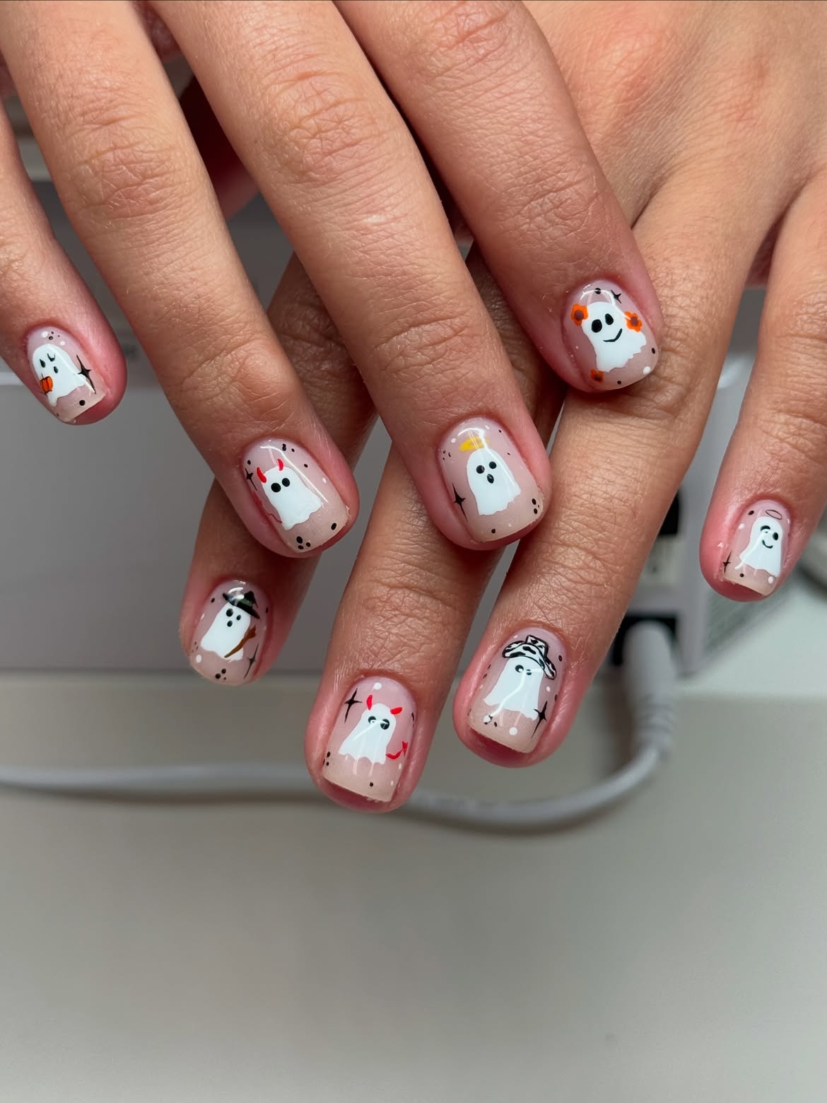 Cute Ghost Halloween French Tip Nails