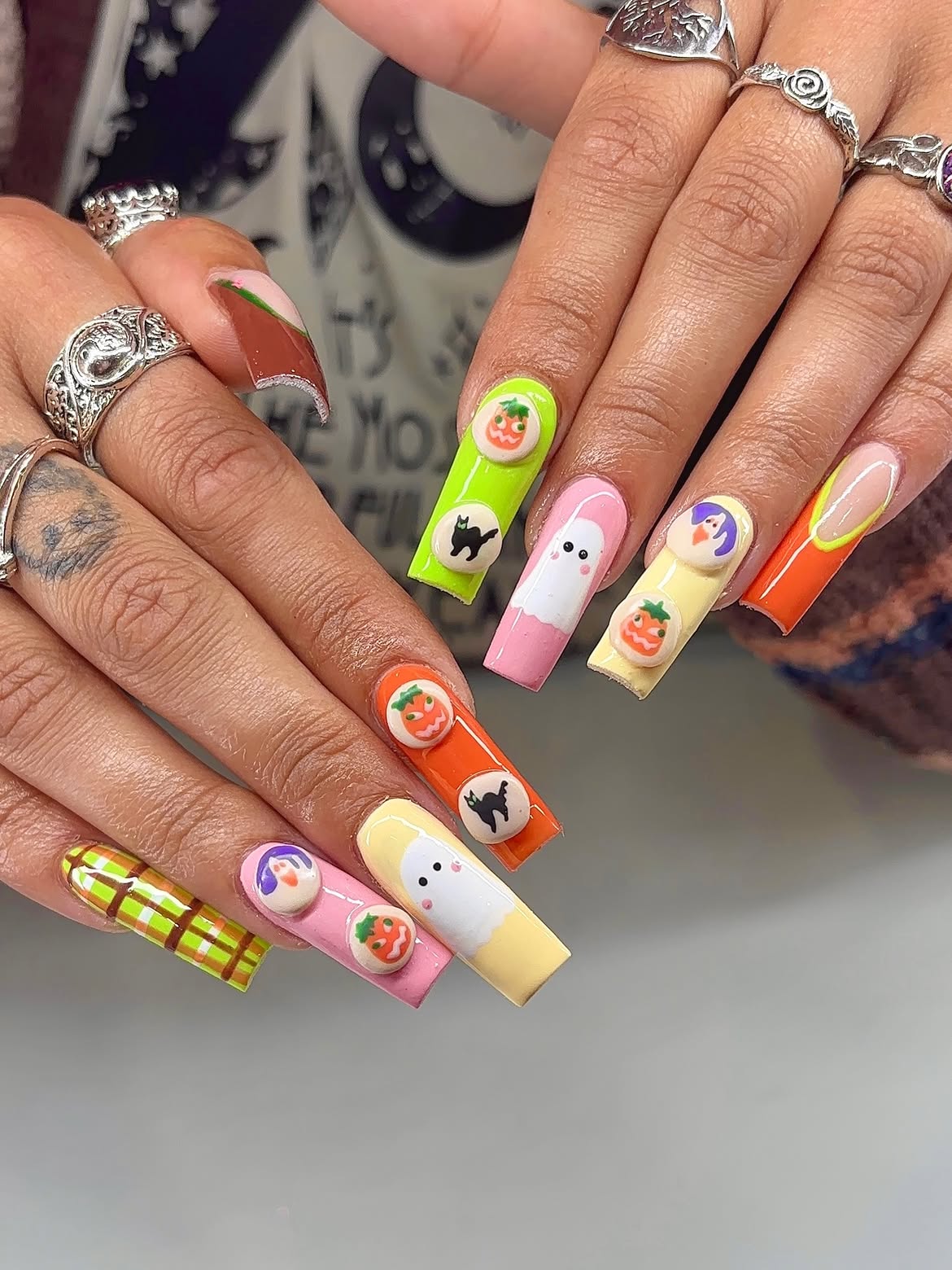 Cute Halloween Character Coffin Nails
