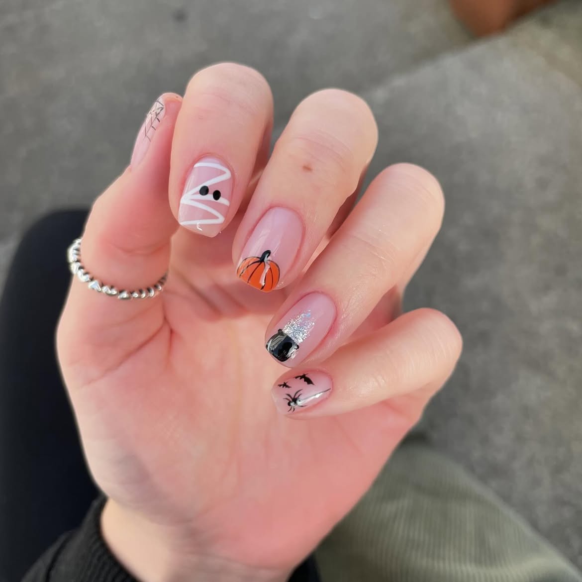 Cute Halloween Pumpkin Mummy Bat Nail Art