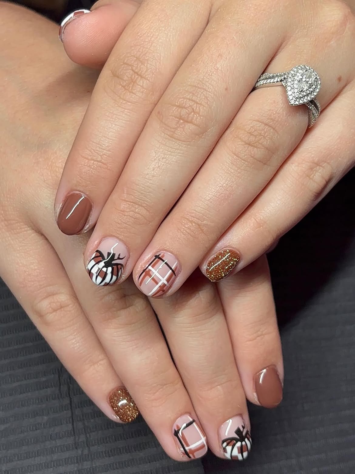 Cute Pumpkin Plaid Fall Almond Nails