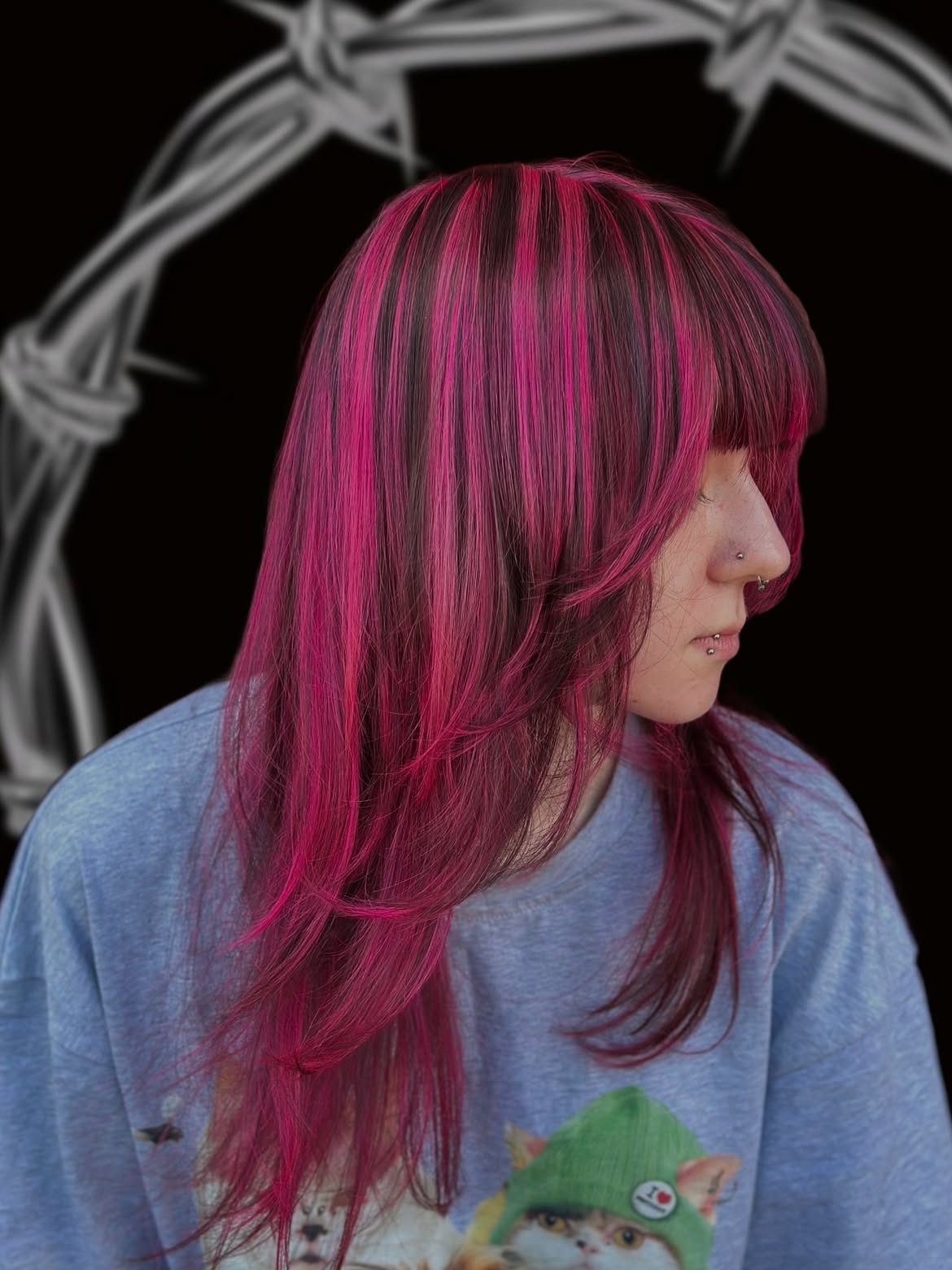 Dark Cherry Hair With Bold Pink Streaks