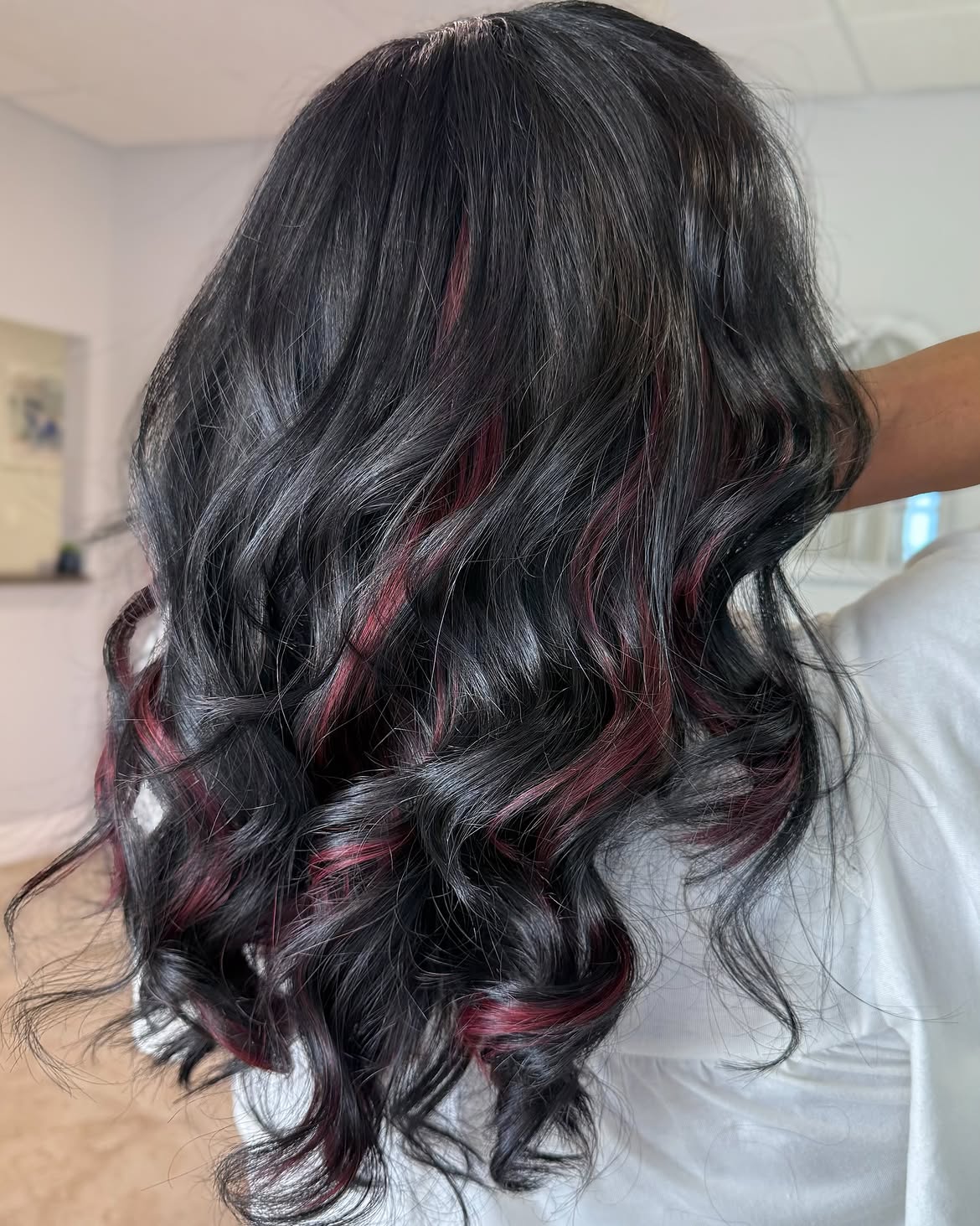 Dark Cherry Highlights With Loose Waves