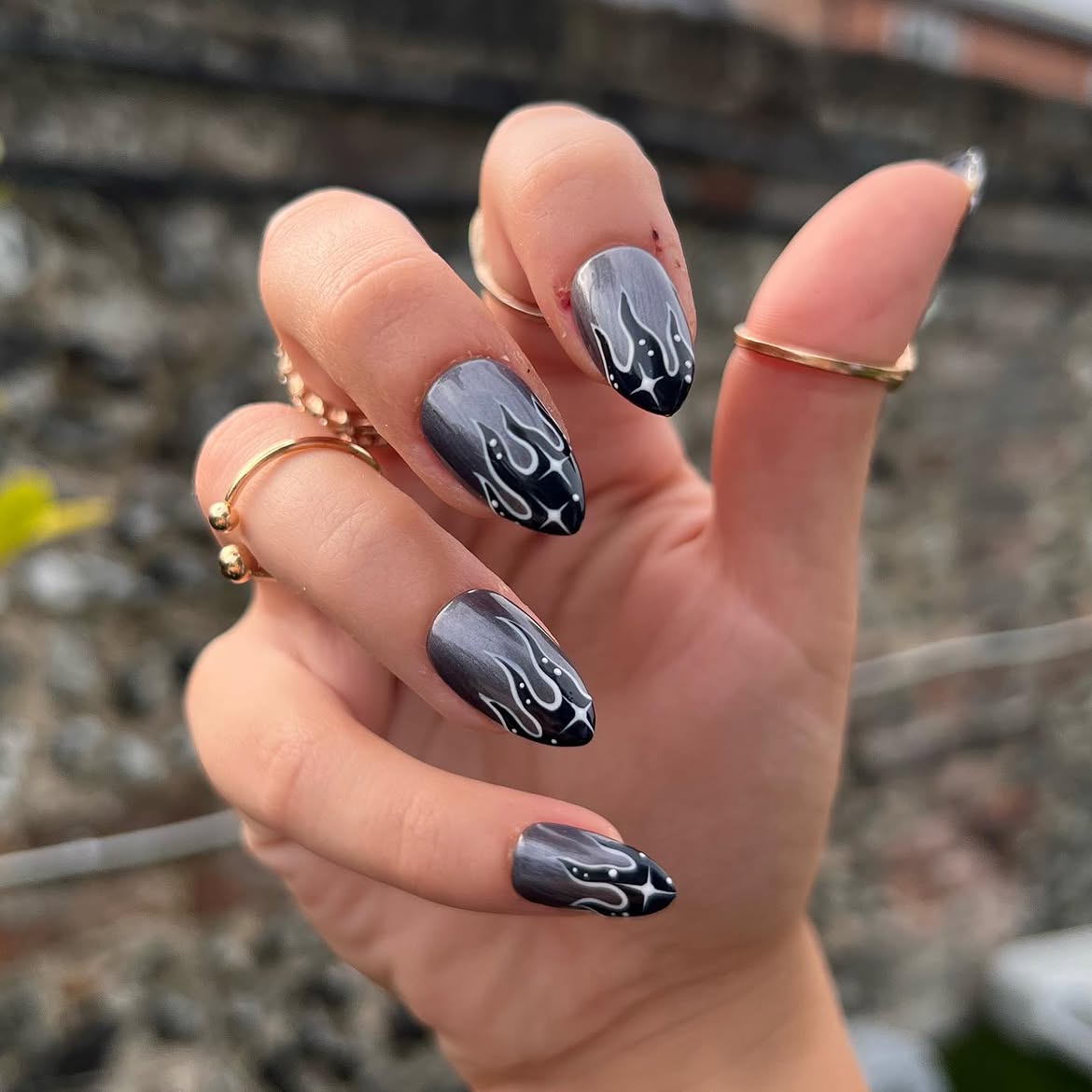 Dark Flame Ombre Almond Nails