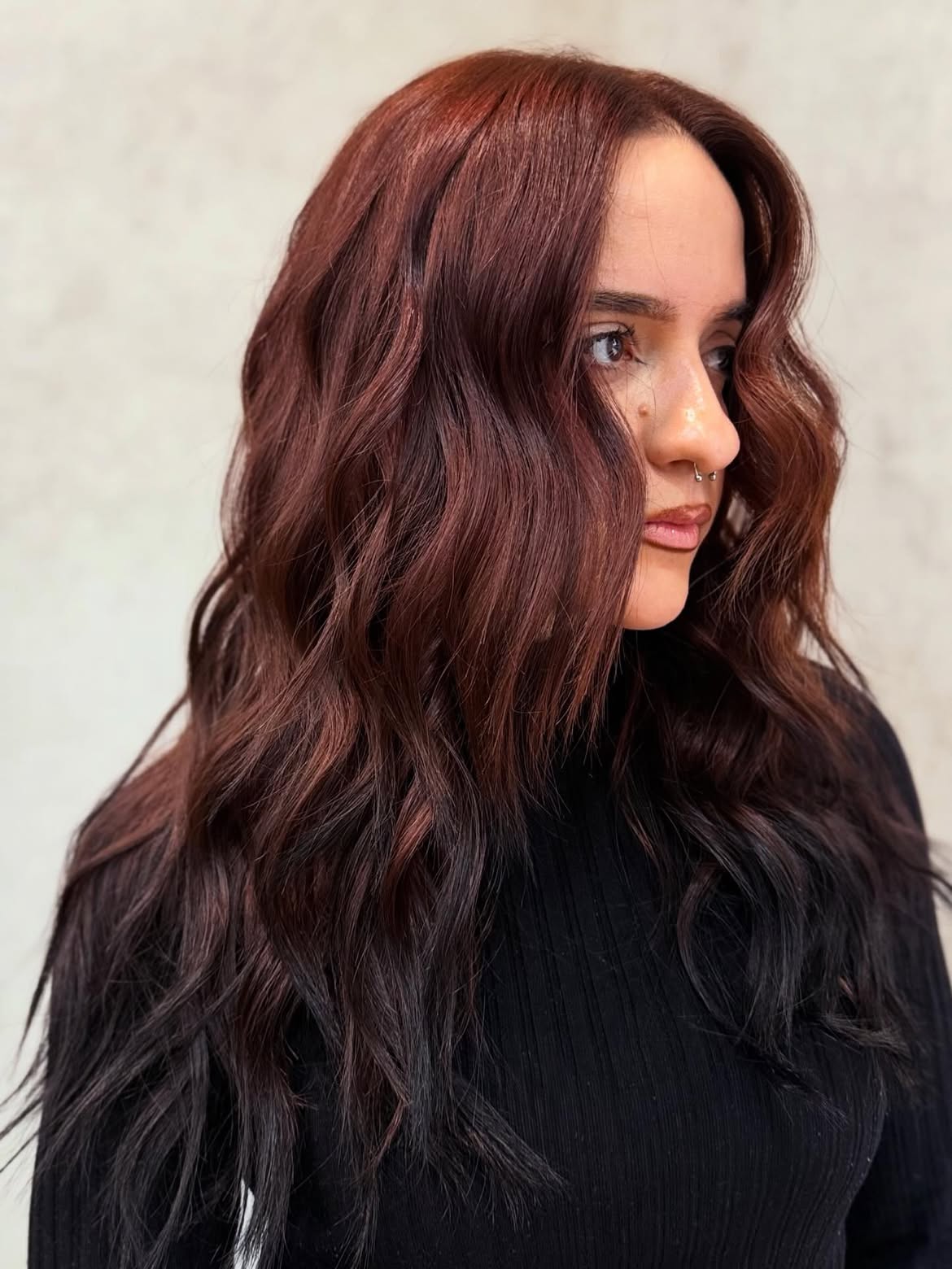 Deep Auburn Waves With Face Framing Layers