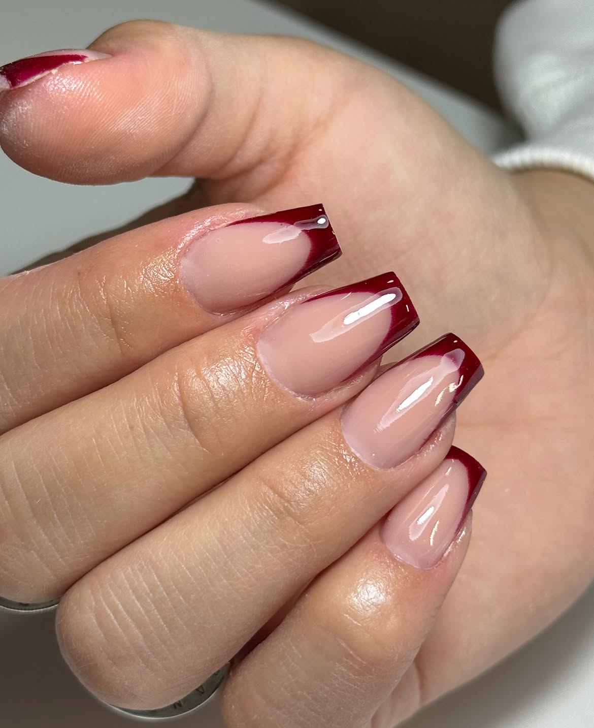 Deep Burgundy French Tip Square Nails