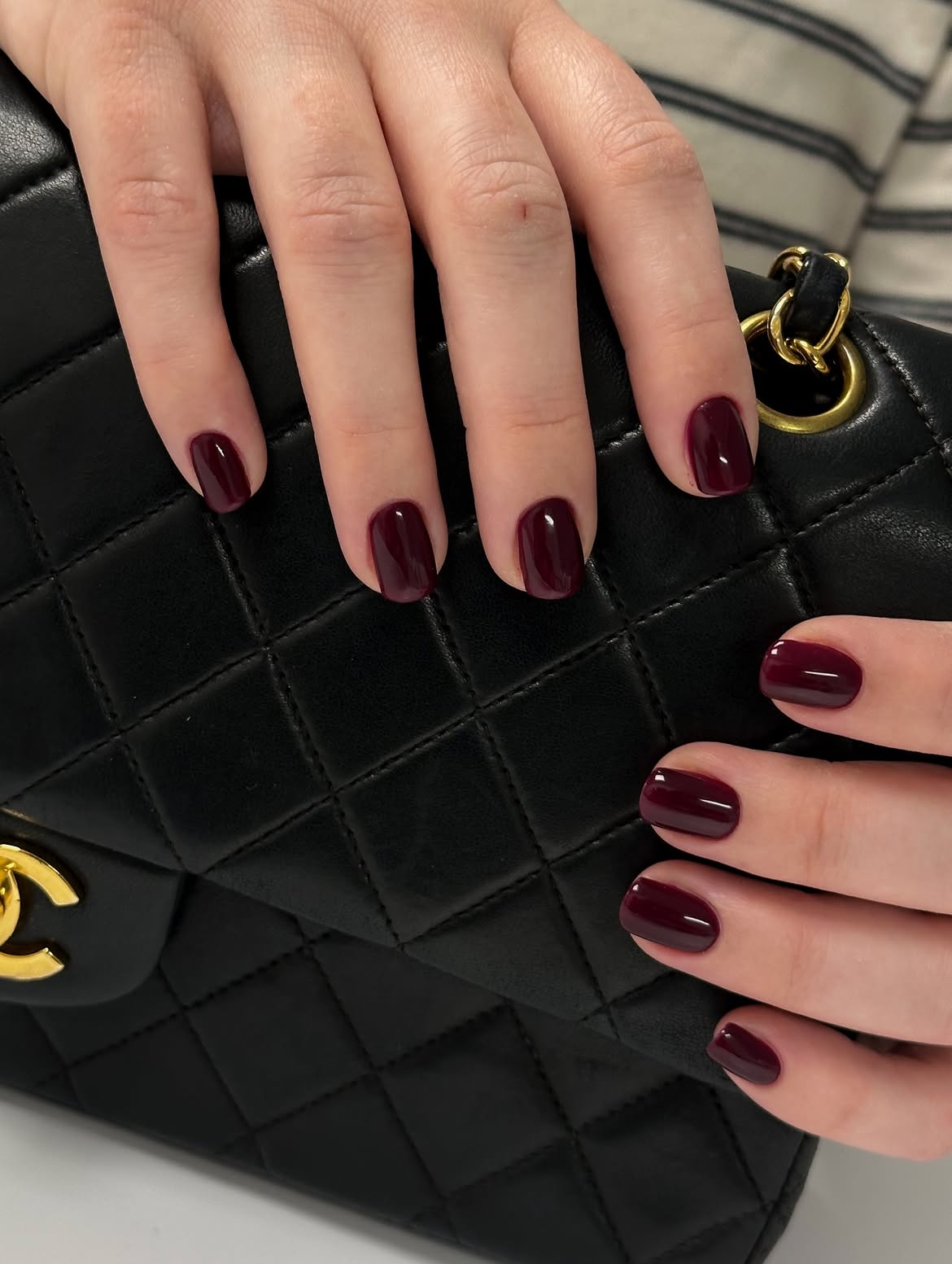 Deep Burgundy Glossy Short Oval Nails