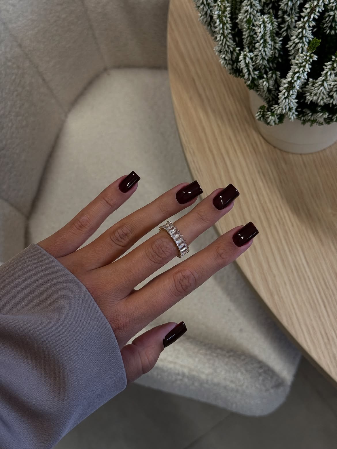 Deep Burgundy Glossy Square Nails